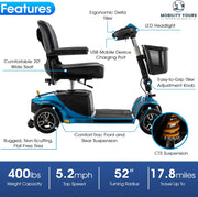Mobility Yours Storage Pod + Pride Moobility Revo 2.0, Heavy Duty 4 Wheel Mobility Scooter for Adults, 400 lb Capacity, 20