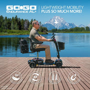 Pride Go Go Endurance AL 4 Wheel Mobility Scooter, Rear Storage Pod, Cell Phone Mount, Rear Basket, Light Aluminum Frame, 18