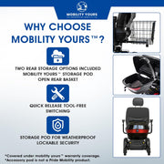 Pride Go Go Endurance AL 4 Wheel Mobility Scooter, Rear Storage Pod, Cell Phone Mount, Rear Basket, Light Aluminum Frame, 18