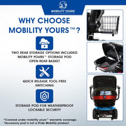 Mobility Yours Storage Pod + Pride Moobility Revo 2.0, Heavy Duty 4 Wheel Mobility Scooter for Adults, 400 lb Capacity, 20