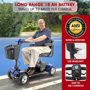 Pride Go Go Sport 4 Wheel Mobility Scooter + Lockable Storage Pod, Rear Basket, Cell Phone Mount, New Easy Turn Feature, LED Headlight, Foldable Seat, 325 Lbs Capacity, Warranty