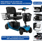 Mobility Yours Storage Pod + Pride Moobility Revo 2.0, Heavy Duty 4 Wheel Mobility Scooter for Adults, 400 lb Capacity, 20