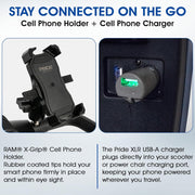 Pride Go Go Sport 4 Wheel Mobility Scooter + Lockable Storage Pod, Rear Basket, Cell Phone Mount, New Easy Turn Feature, LED Headlight, Foldable Seat, 325 Lbs Capacity, Warranty