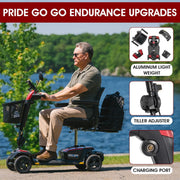 Pride Go Go Endurance AL 4 Wheel Mobility Scooter, Rear Storage Pod, Cell Phone Mount, Rear Basket, Light Aluminum Frame, 18