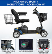 Pride Go Go Sport 4 Wheel Mobility Scooter + Lockable Storage Pod, Rear Basket, Cell Phone Mount, New Easy Turn Feature, LED Headlight, Foldable Seat, 325 Lbs Capacity, Warranty
