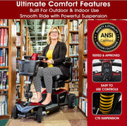 Pride Go Go Endurance AL 4 Wheel Mobility Scooter, Rear Storage Pod, Cell Phone Mount, Rear Basket, Light Aluminum Frame, 18