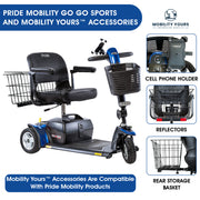 Pride Go Go Sport 3-Wheel Mobility Scooter | Free Accessory Package & In-Home Service Warranty