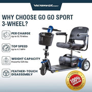 Pride Go Go Sport 3-Wheel Mobility Scooter | Free Accessory Package & In-Home Service Warranty