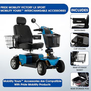 Pride Victory LX Sport + Accessories, Heavy Duty 4 Wheel Mobility Scooter for Adults and Seniors, Comfrot High Back Seating, 400 lb Capacity, LED Lighting, CTS Suspension, 8.6 MPH, Extended Warranty