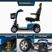 Pride Victory LX Sport + Accessories, Heavy Duty 4 Wheel Mobility Scooter for Adults and Seniors, Comfrot High Back Seating, 400 lb Capacity, LED Lighting, CTS Suspension, 8.6 MPH, Extended Warranty