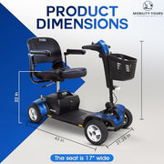 Pride Go Go Sport 4 Wheel Mobility Scooter + Pride Mobilty Cell Phone Mount, XLR Phone Charger, Mobility Yours Rear Basket, New Easy Turn Feature, LED Headlight, 325 Lbs Capacity, Warranty