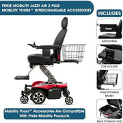 Pride Mobility Jazzy Air 2 Power Wheelchair + Mobility Yours Accessories, Includes Setup and Instruction, Electric Wheelchair for Adults with Elevating Seat, 15 Miles per Charge, LED Lights, Warranty
