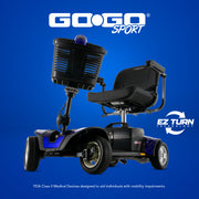 Pride Go Go Sport 3-Wheel Mobility Scooter | Rear Basket, Cup Holder & Saddle Bag Included