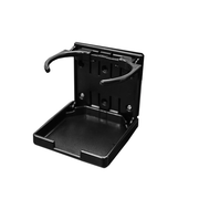 Black C Style Cup Holder shown open with fold-down base and curved cup supports